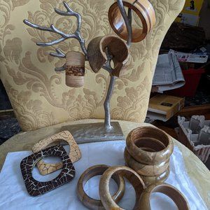 11-pc Natural straw and wooden bangles